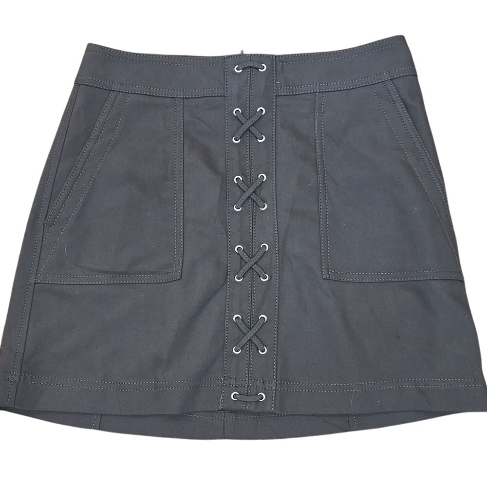 Express Olive‎ Green Criss Cross Lace Up Utility Grunge Miniskirt Pockets Size 2